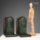 Vintage pair of bronze and wood bookends Verdi Chopin design 1960s-1970s