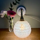 Vintage angled globe wall light in pink Clichy glass