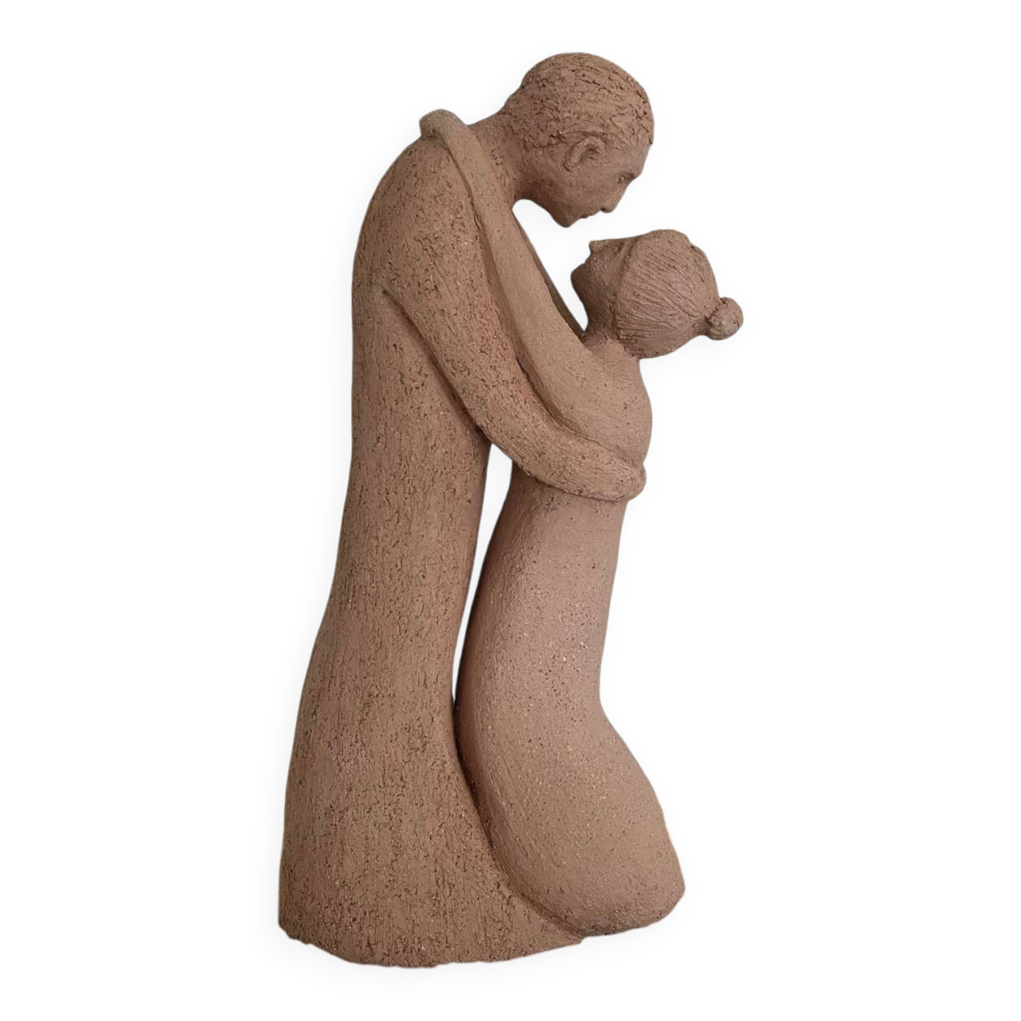 Sculpture of a couple entwined in grog clay.