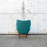 Pair of armchairs with wooden structure and padding covered in Italian fabric 50s