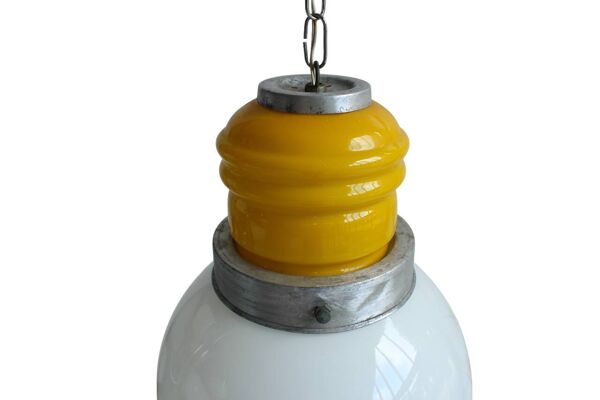 Ampoule en verre de Murano jaune et blanc, époque spatiale, Italie, années 1960