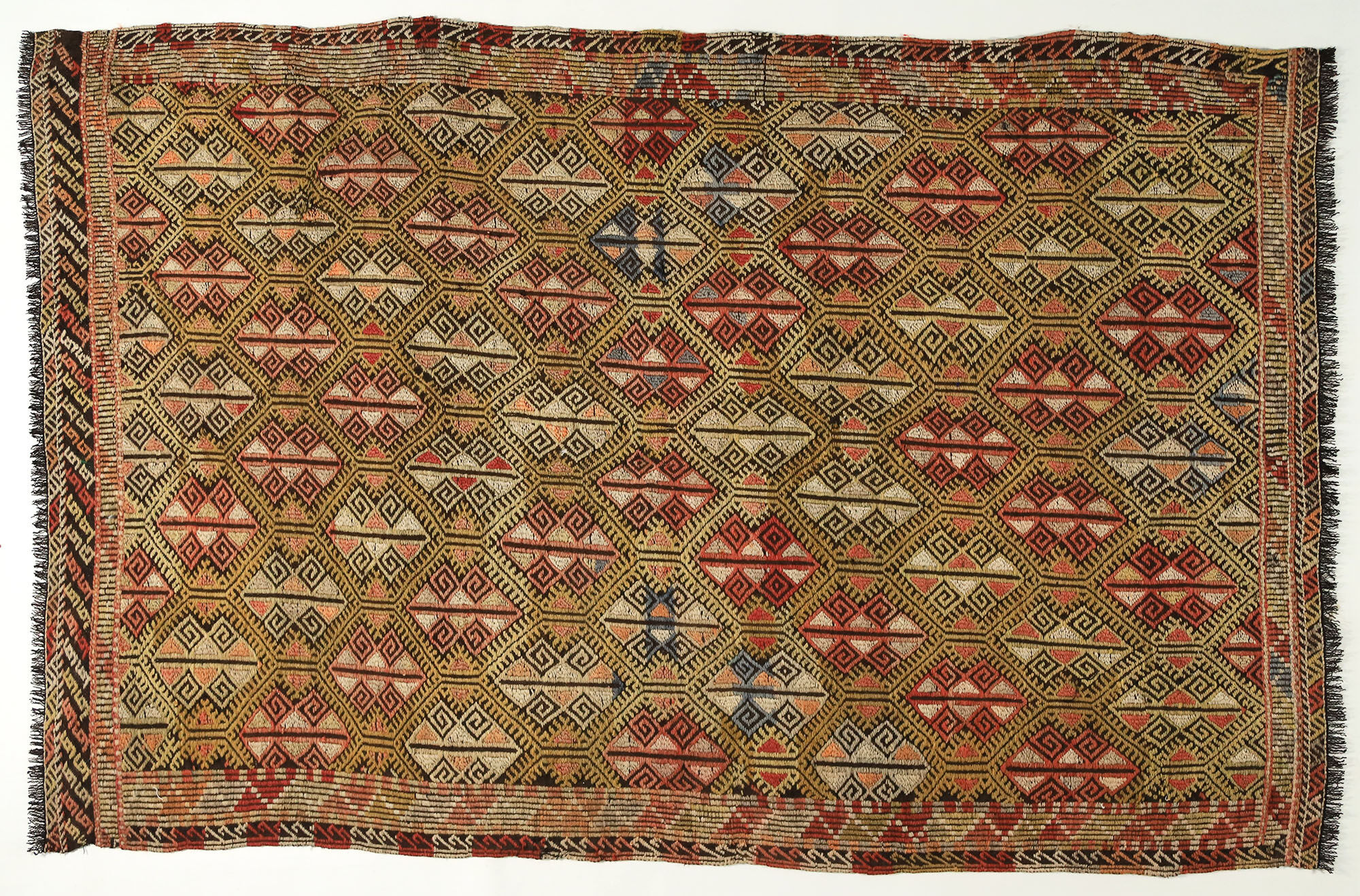 Anatolian handmade kilim rug 225 cm x 136 cm