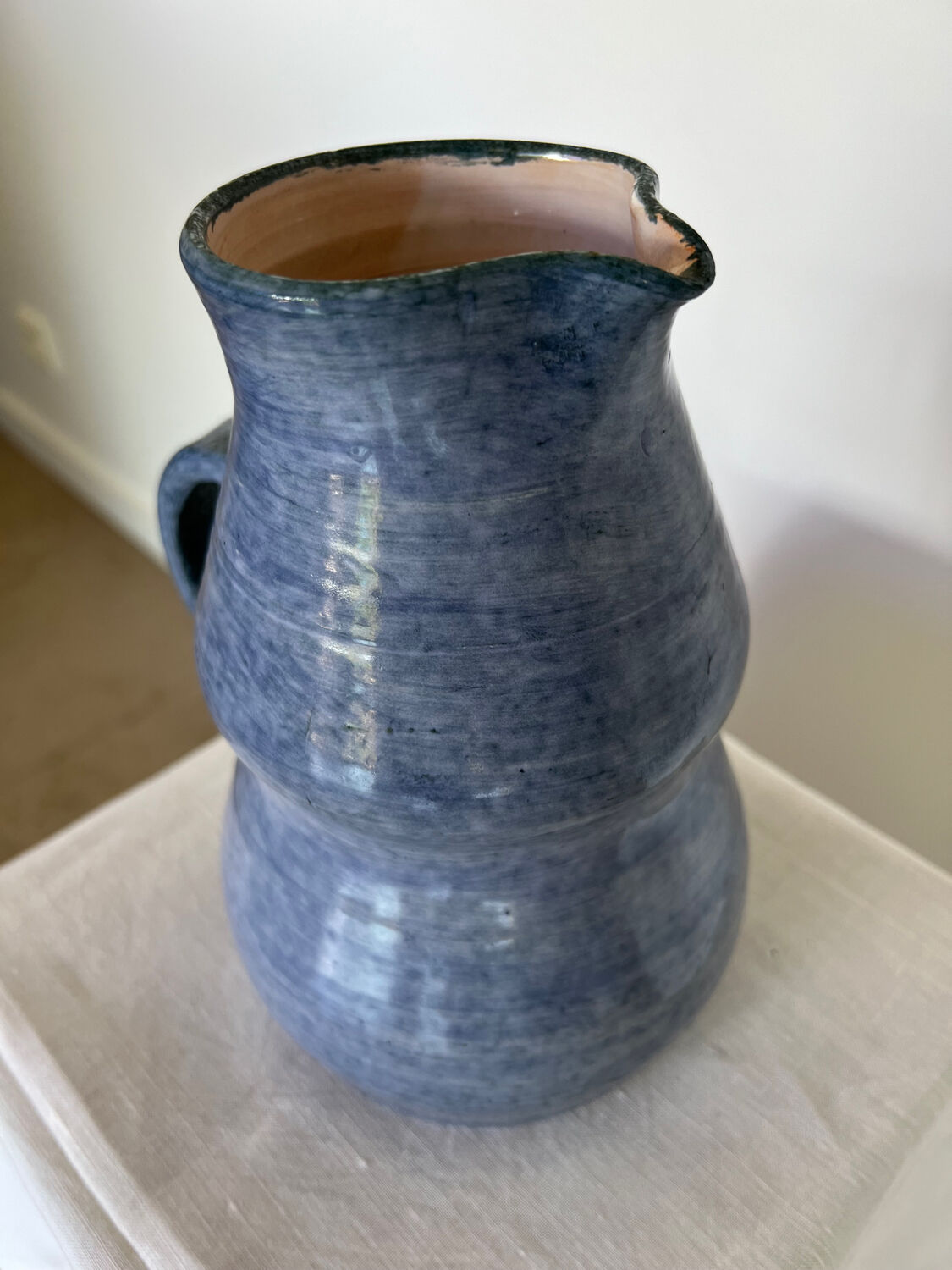 Blue vintage jug handmade pottery