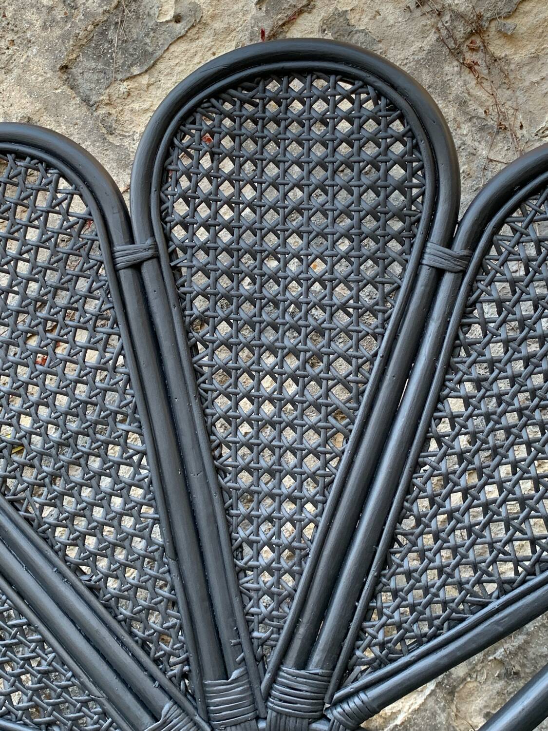 Vintage black rattan headboard 142cm