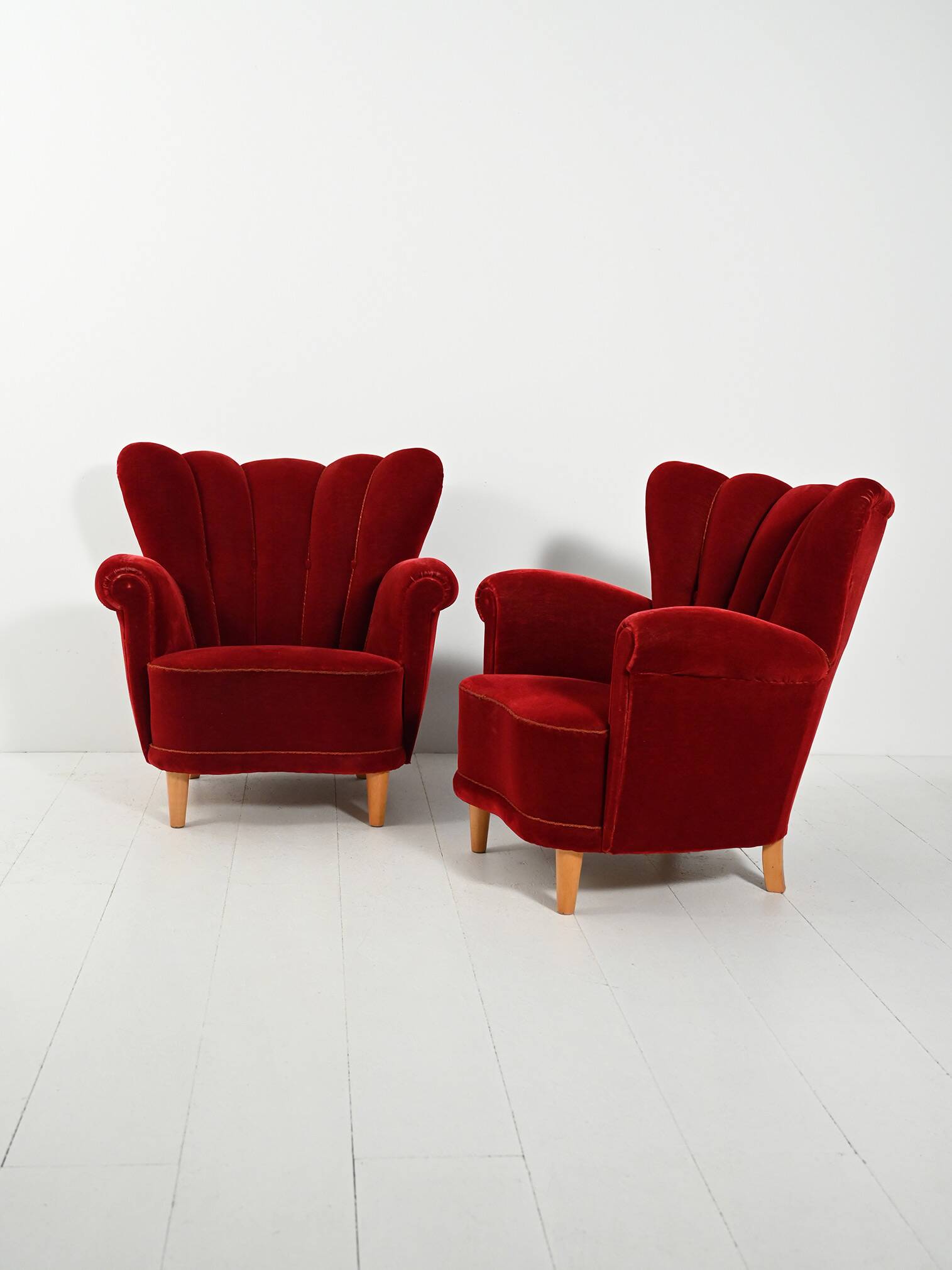 Pair of Swedish 1940s shell-back armchairs