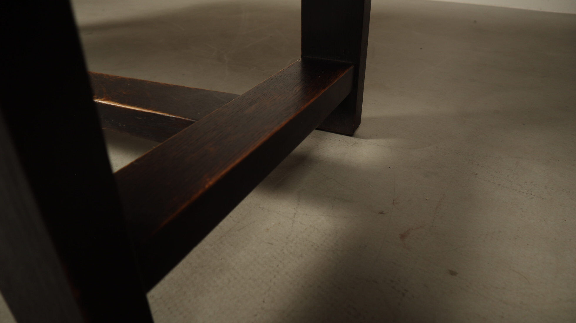 Jean Batenburg dark stained oak dining table for MI, Belgium, circa 1969