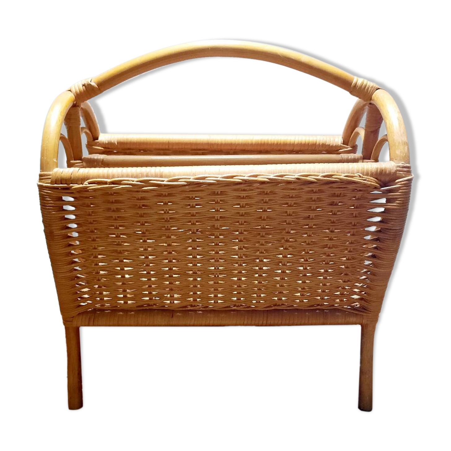 Antique rattan magazine rack