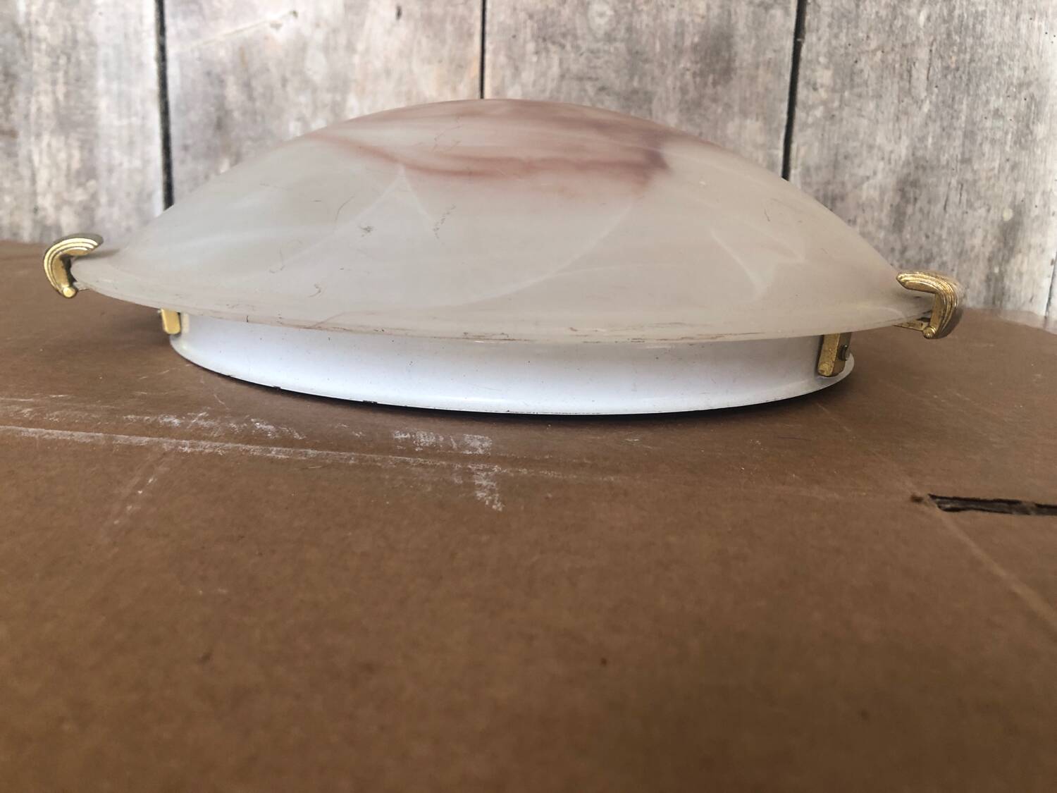 Old Glass Wall Lamp + Vintage Metal Support #A711