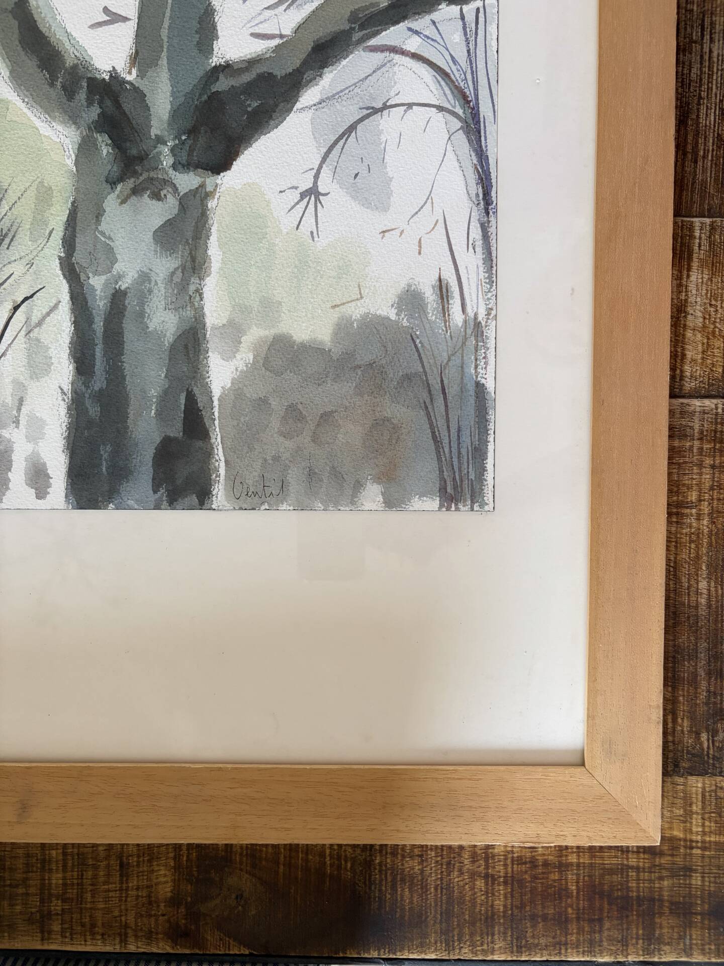 The tree in the city, watercolour on paper, signed Ventil.