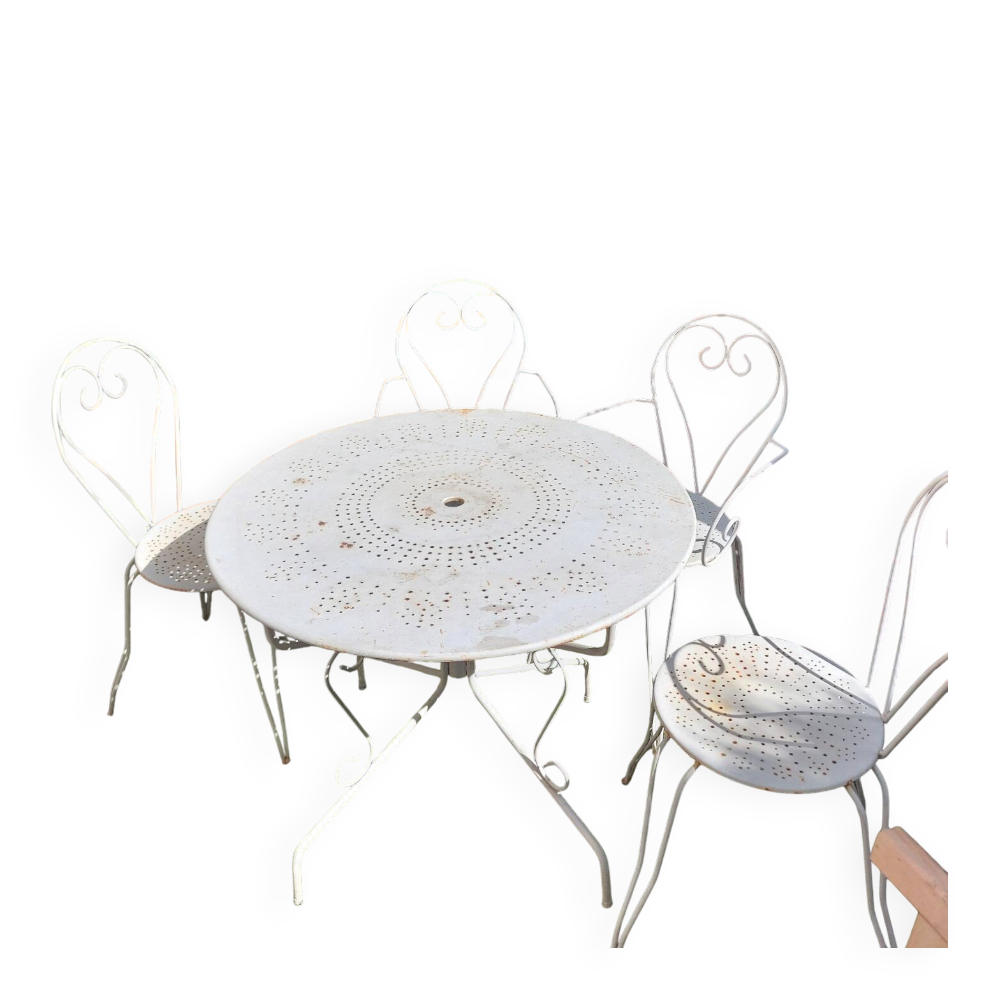 Salon de Jardin Romantique en Fer Forgé Blanc & Tôle Perforée
