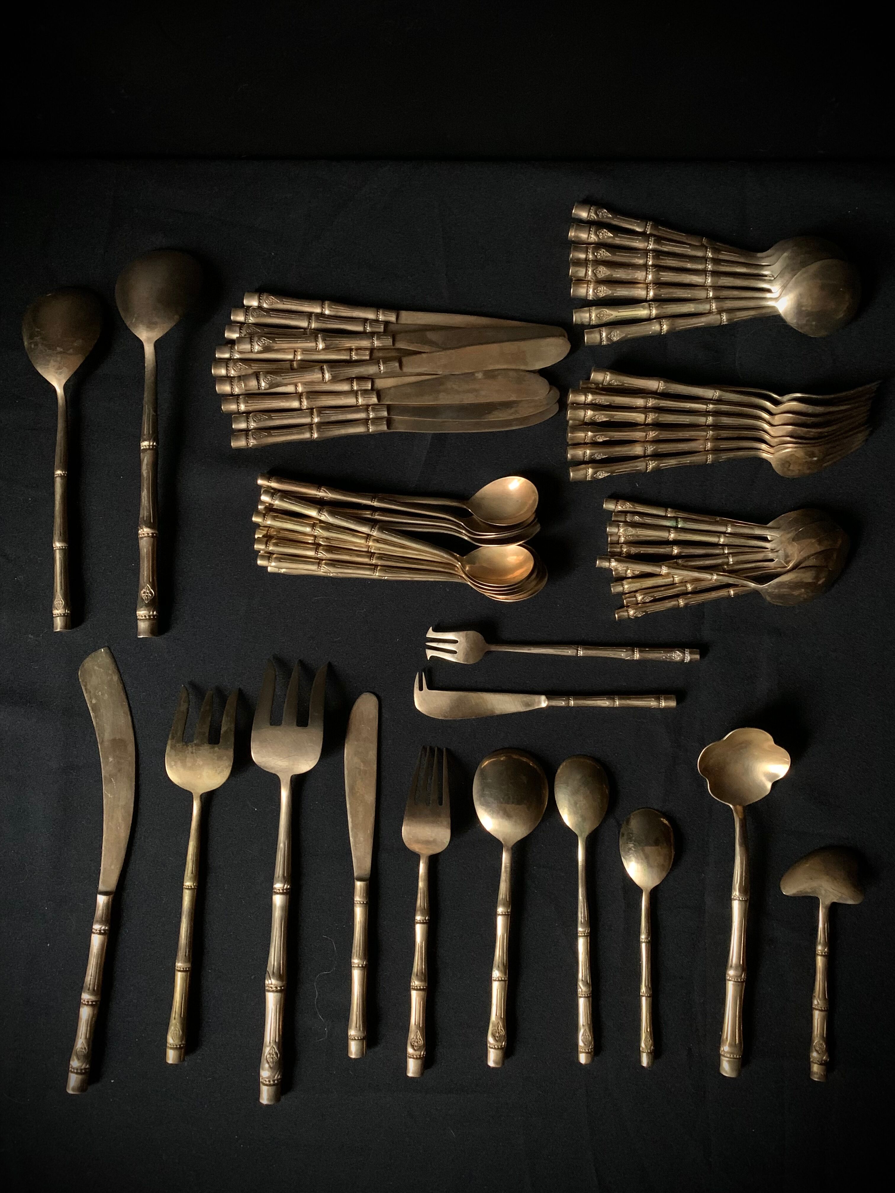 Couverts de table 12 personnes laiton bambou