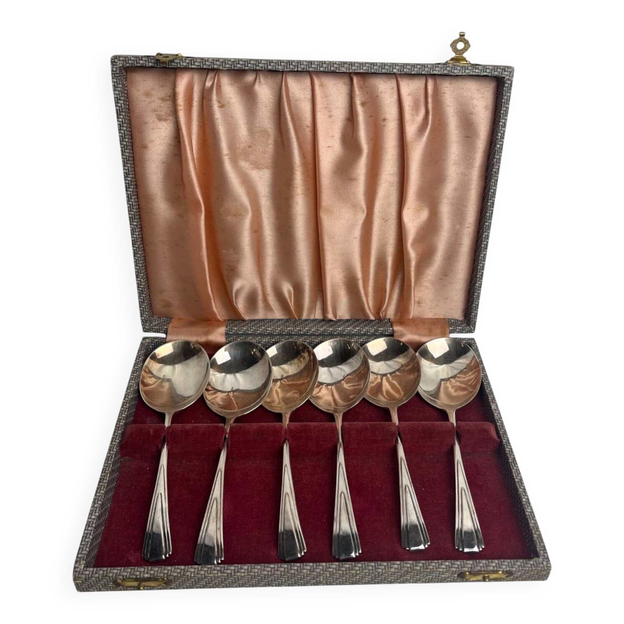 Art de la table, six cuillères à glace métal argenté anglais vers 1930