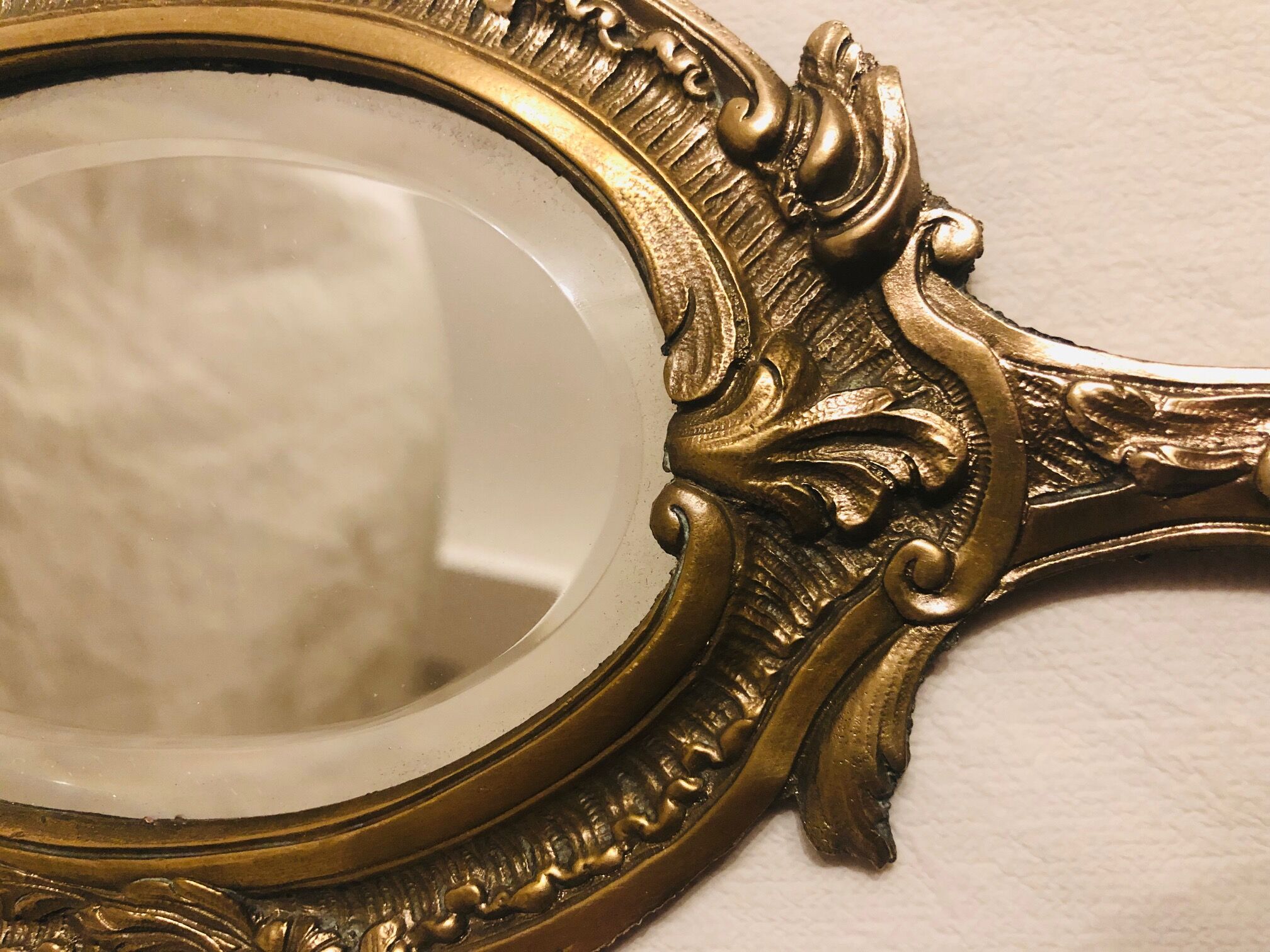 19th-style louis XV gilded bronze beveled hand mirror