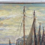 oil on panel signed Crismane - Fishing port, Brittany