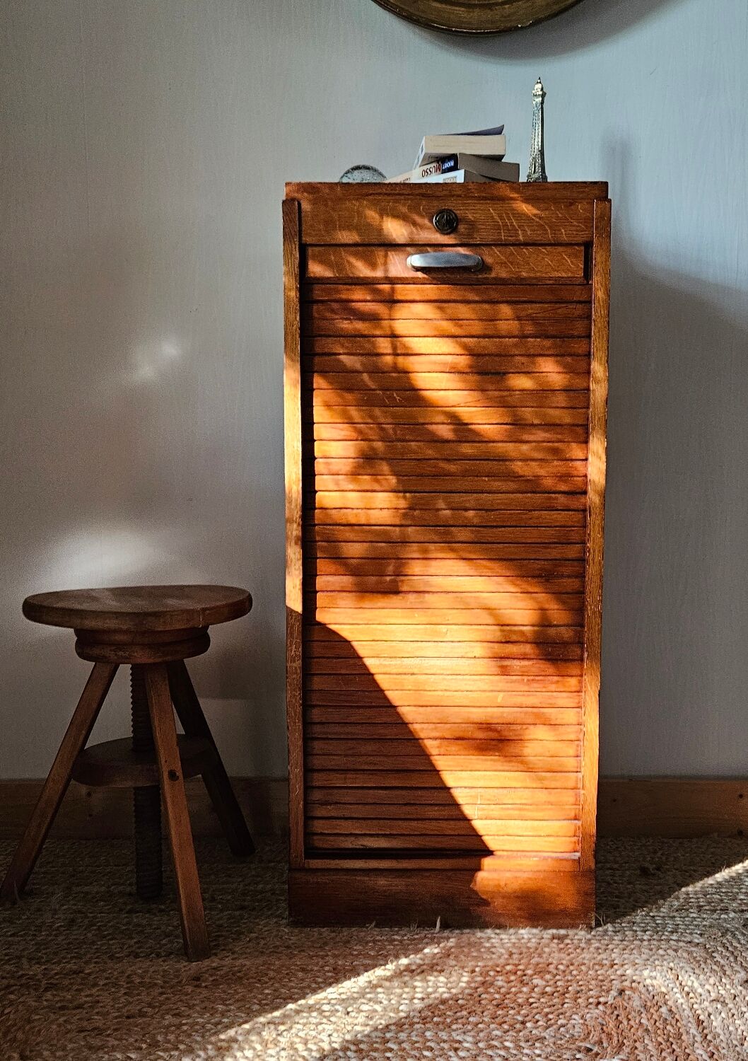 Meuble rideau chêne vintage