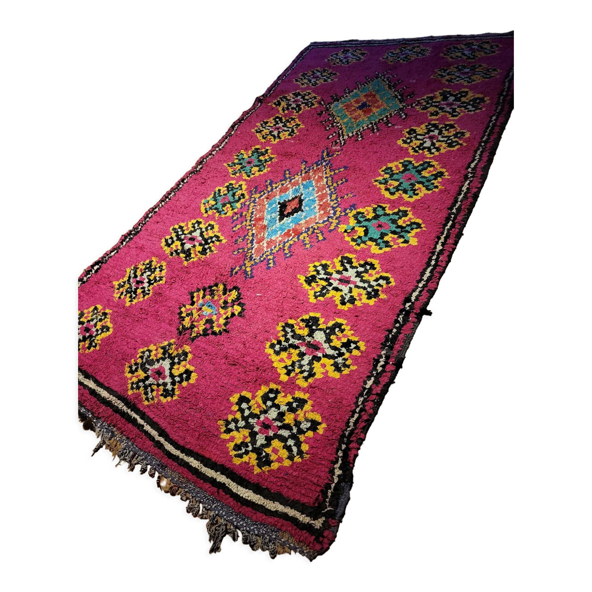 Moroccan Boucherouite fushia rug in recycled cotton 150x275cm