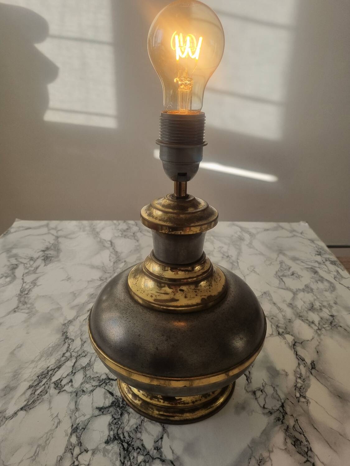 Vintage gold and grey metal lamp base