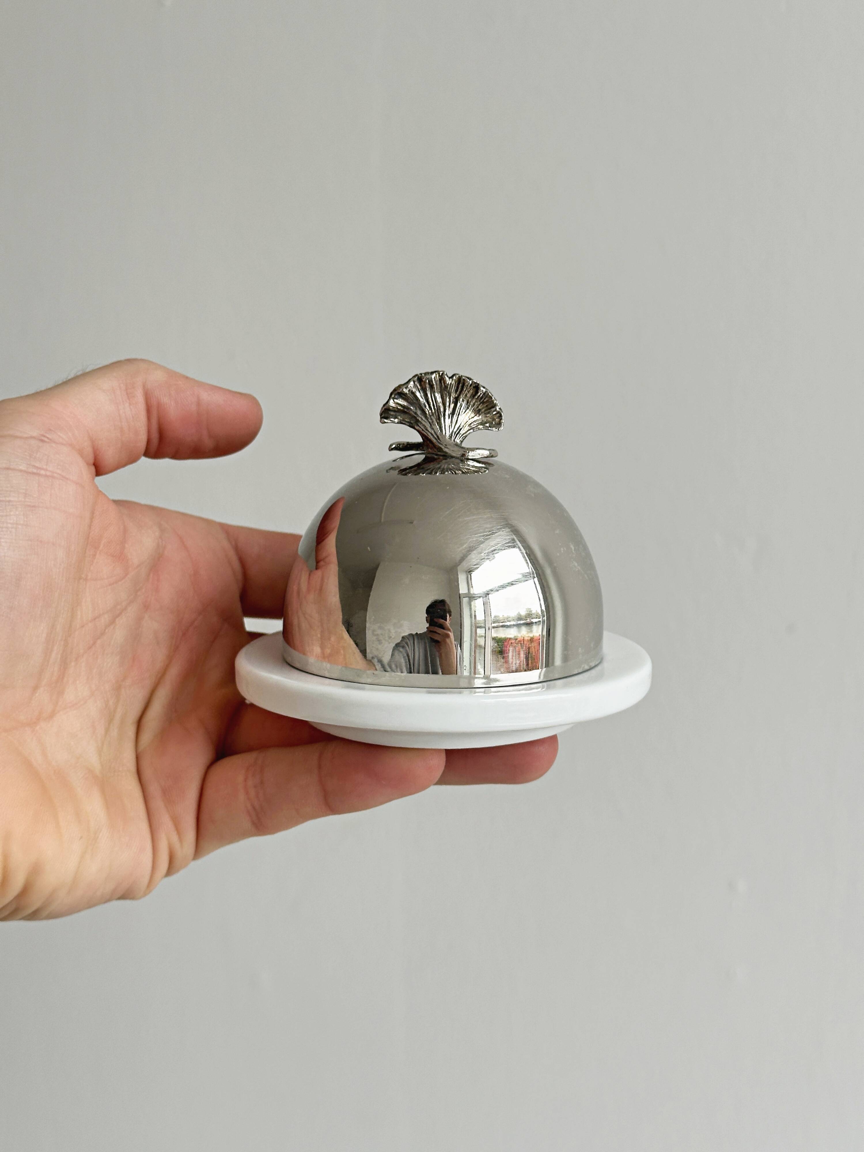 small butter dish sugar bowl porcelain and metal