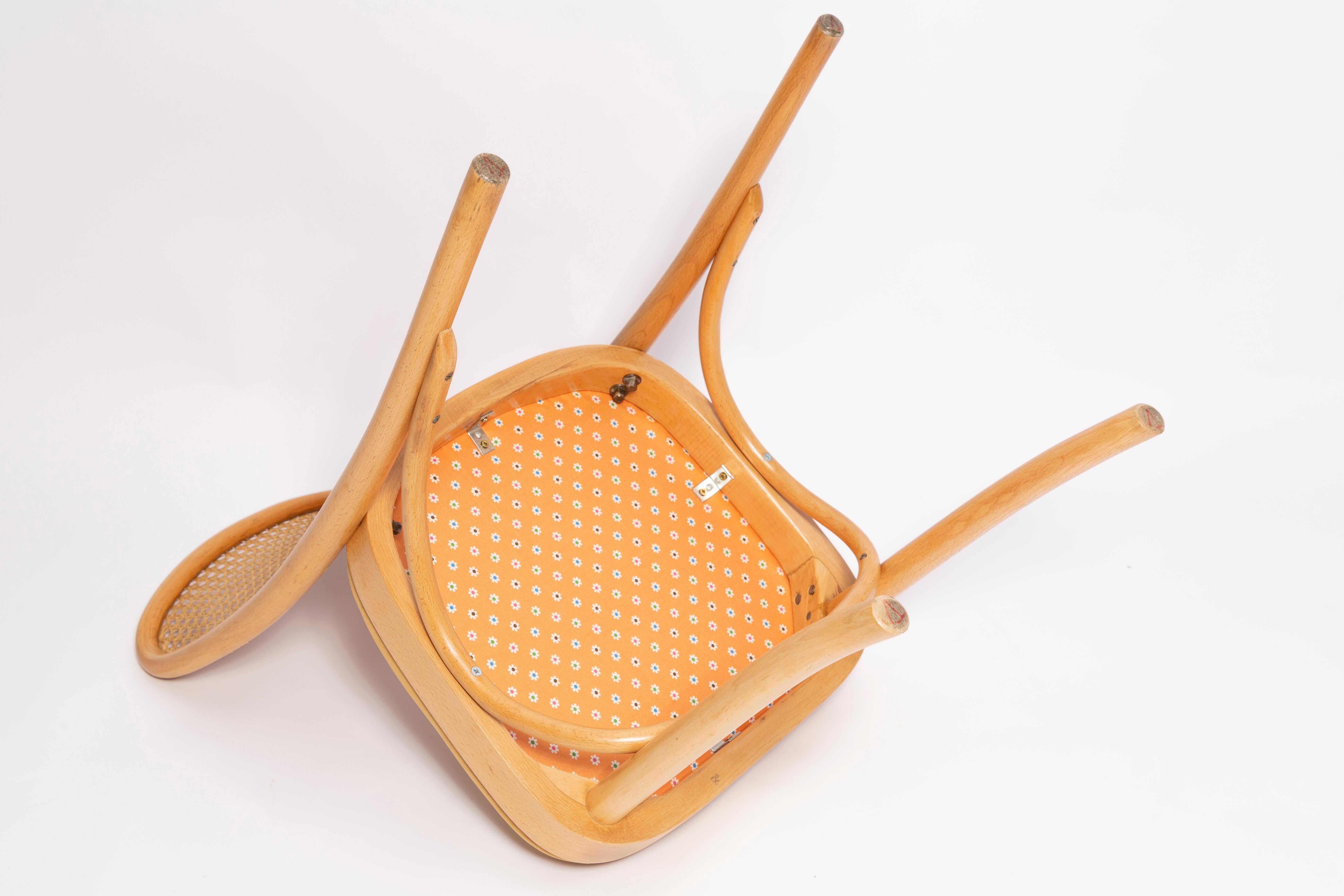 Thonet chair in rattan and yellow velvet wood from the mid-century, Europe, 1960s.