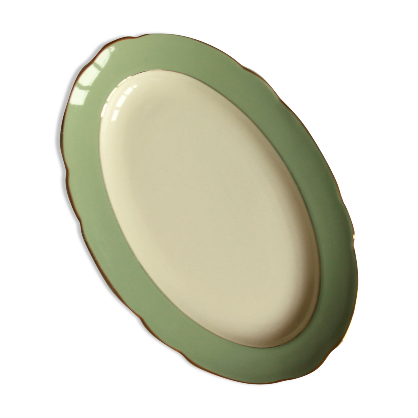 Serving dish oval Villeroy and Boch green and gold border