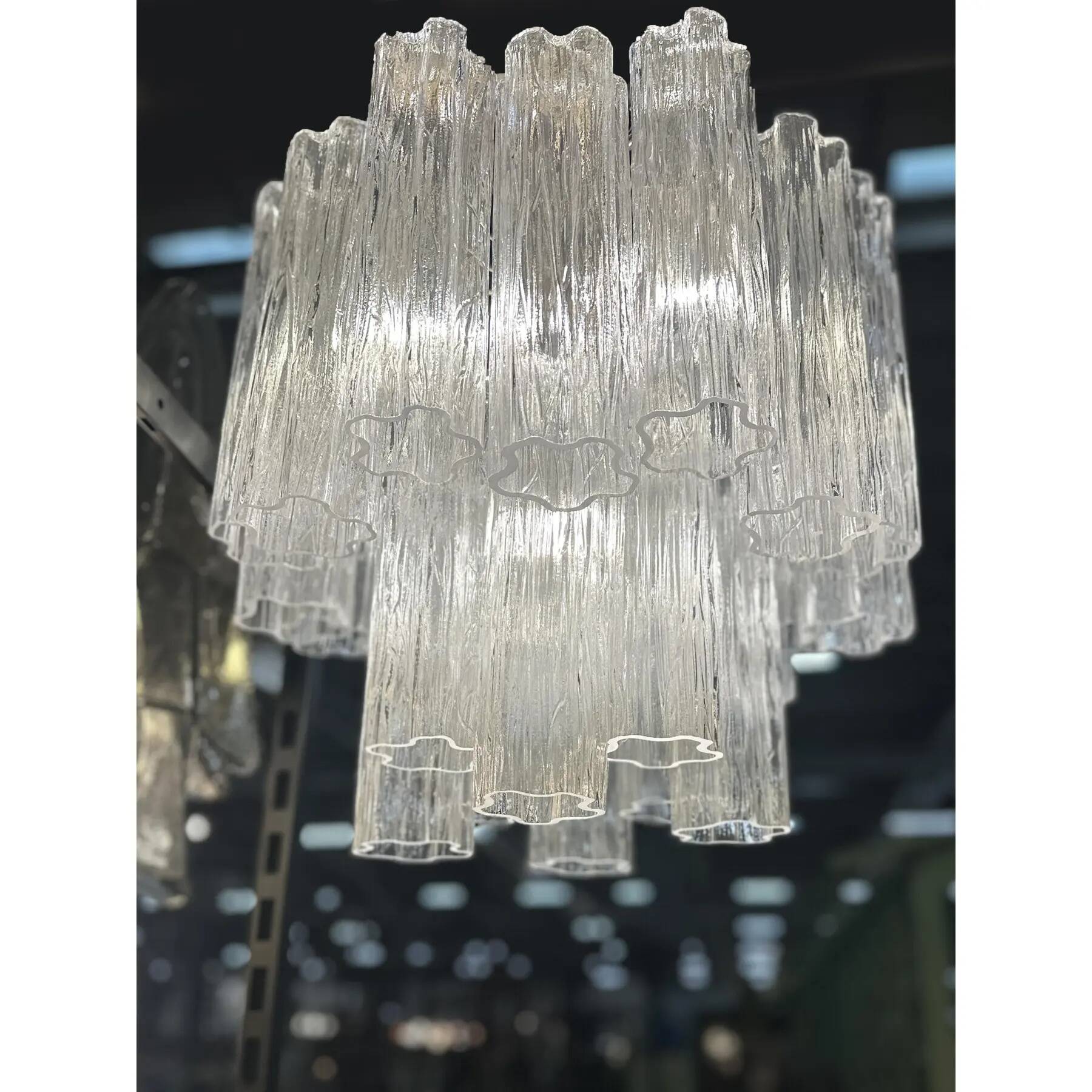 Elegant Contemporary Murano Glass Tronchi Chandelier in Burnished Metal