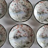 Series of 10 Fine Porcelain Cups and Saucers with Japanese Decor