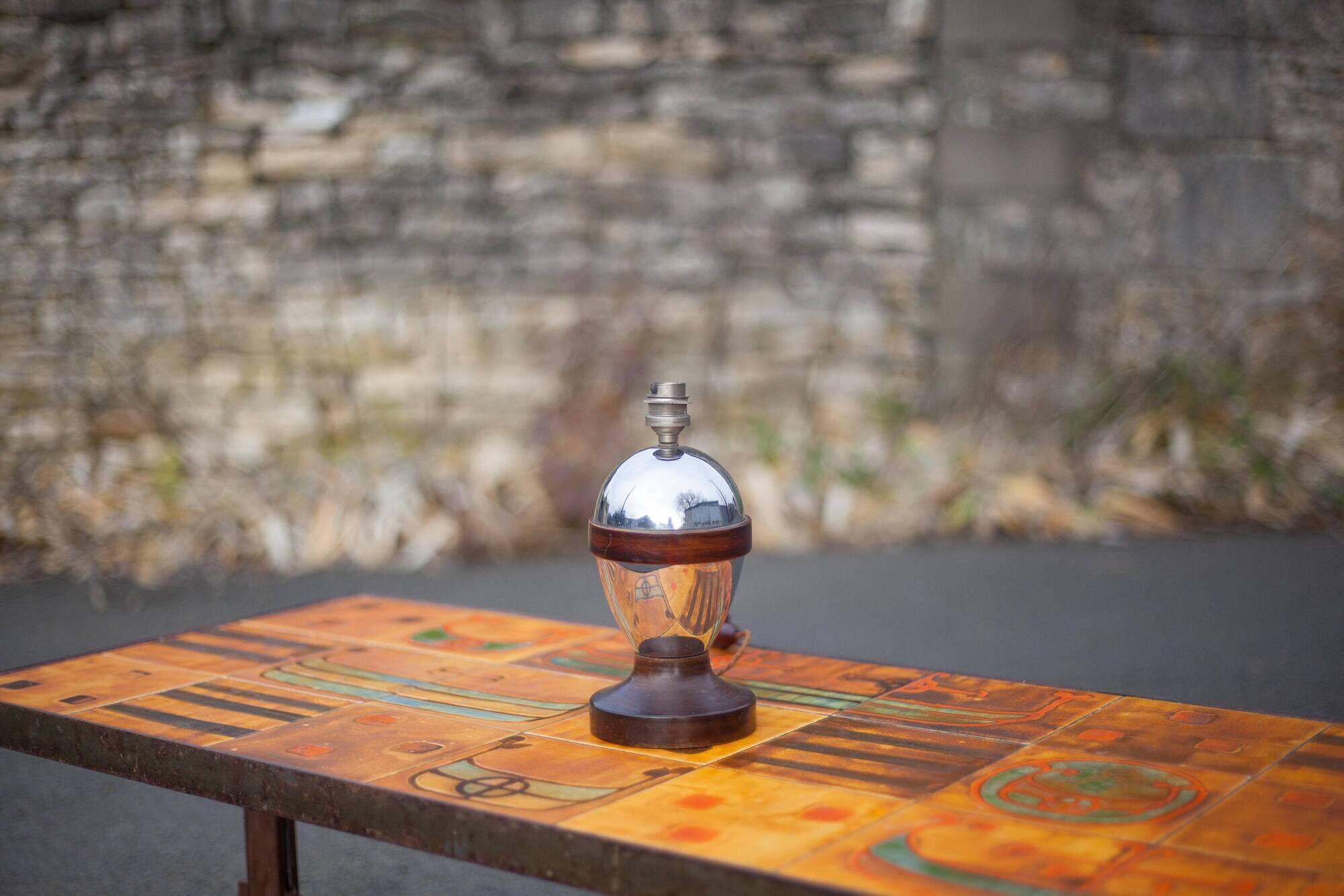 Vintage lamp, chrome and wood lamp, table lamp, bedside lamp, art deco, 40's