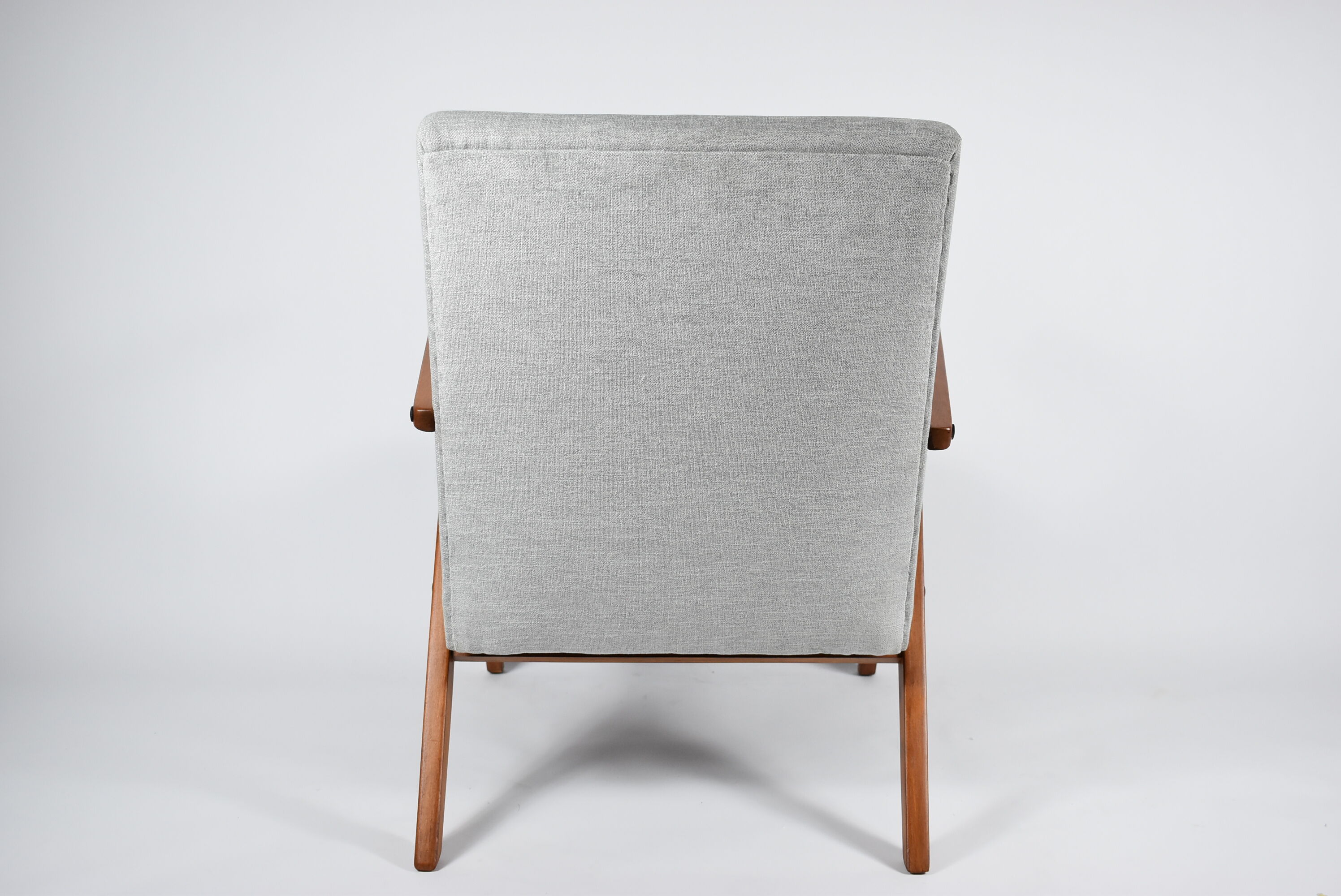Vintage original armchair 1960s, totally restored, light grey fabric