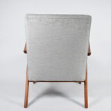 Vintage original armchair 1960s, totally restored, light grey fabric
