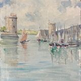 Tableau HST Le Port la Rochelle Post impressionniste 1900 signé Et. Simoni