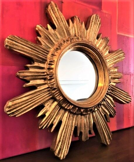 Sun mirror gilded wood with gold leaf, 42 cm