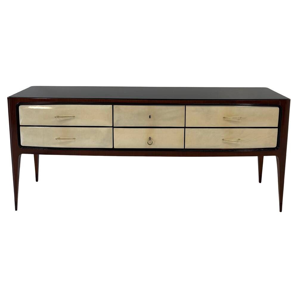 1950s Parchment and Walnut Chest of Drawers Attr. Paolo Buffa