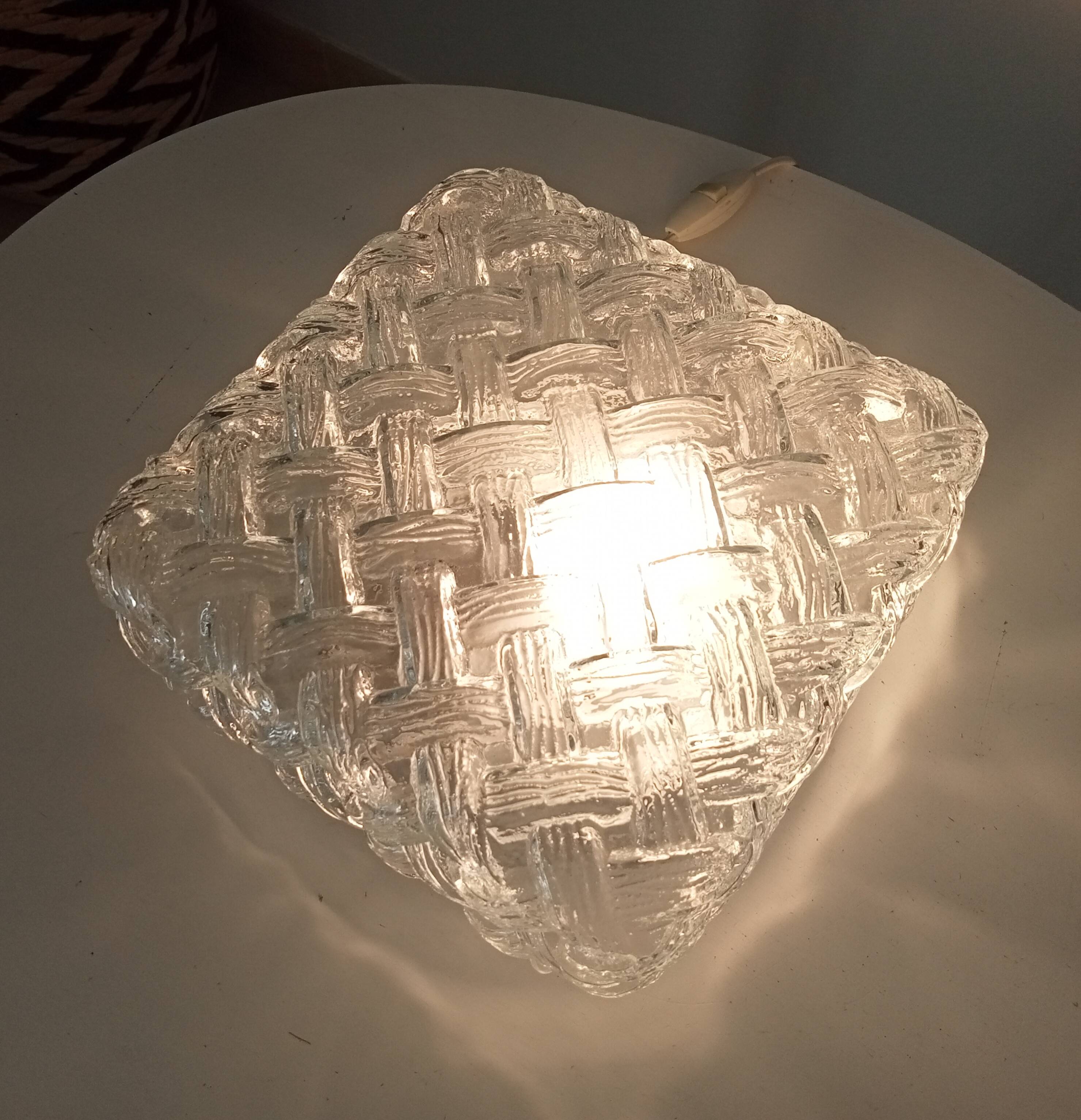 Scandinavian ceiling/wall light in structured glass from the 70s