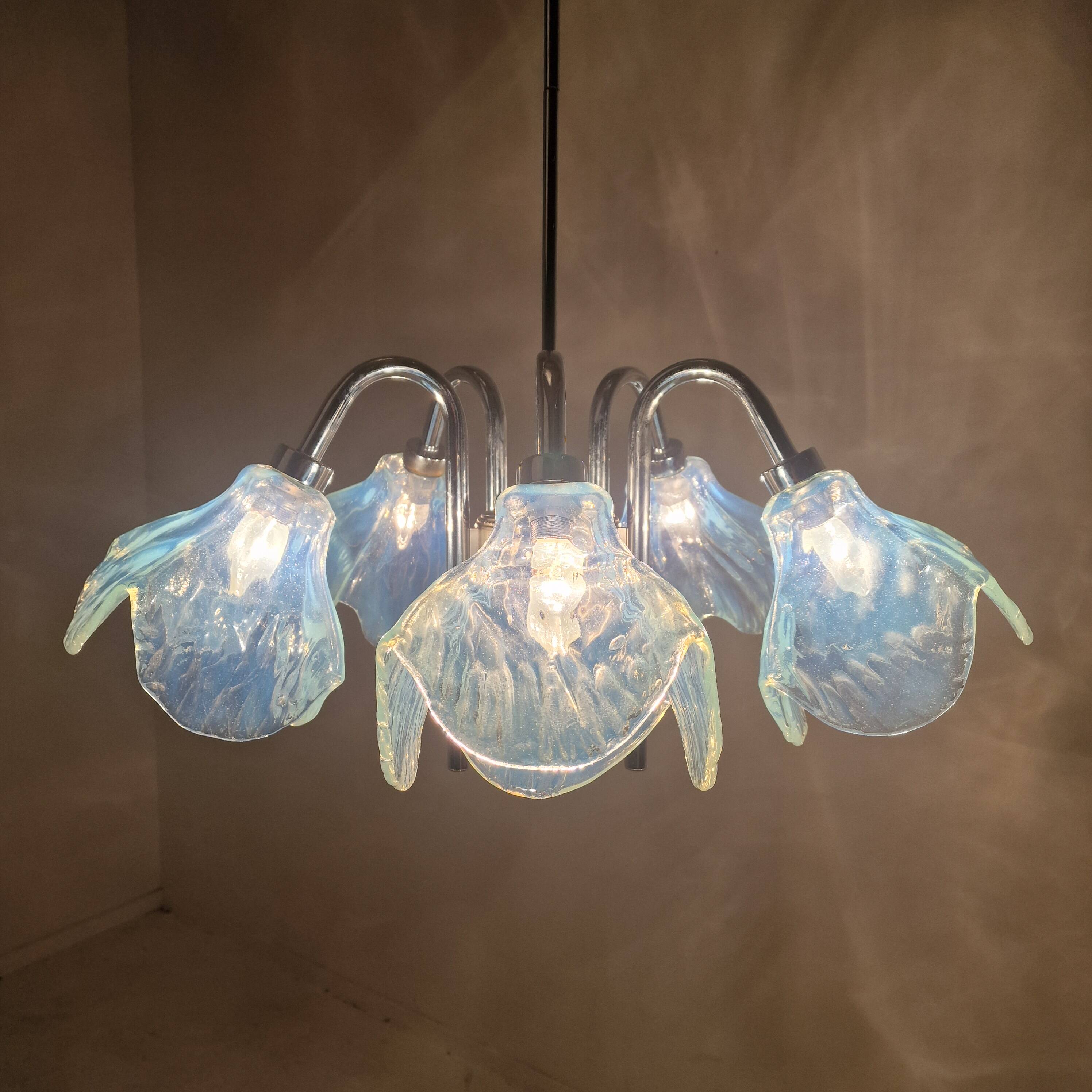 Italian Ceiling Lamp with Five Blue Murano Glass Lamshades – 1970s