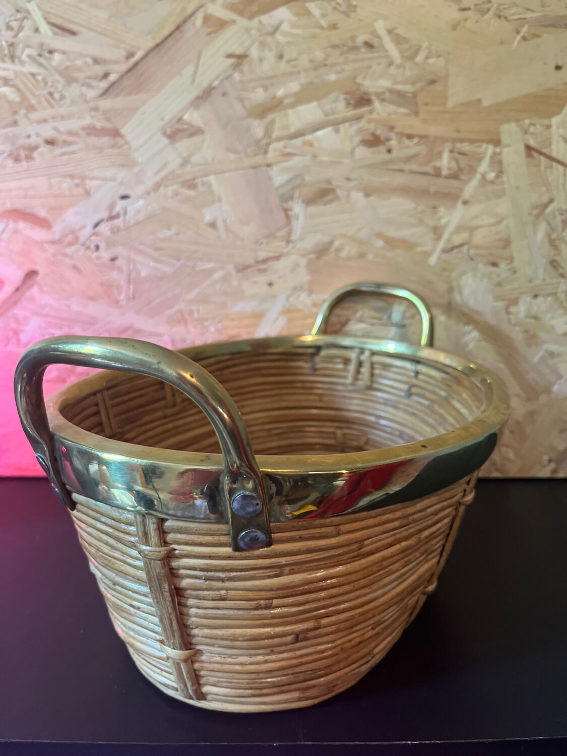 Brass and wicker basket