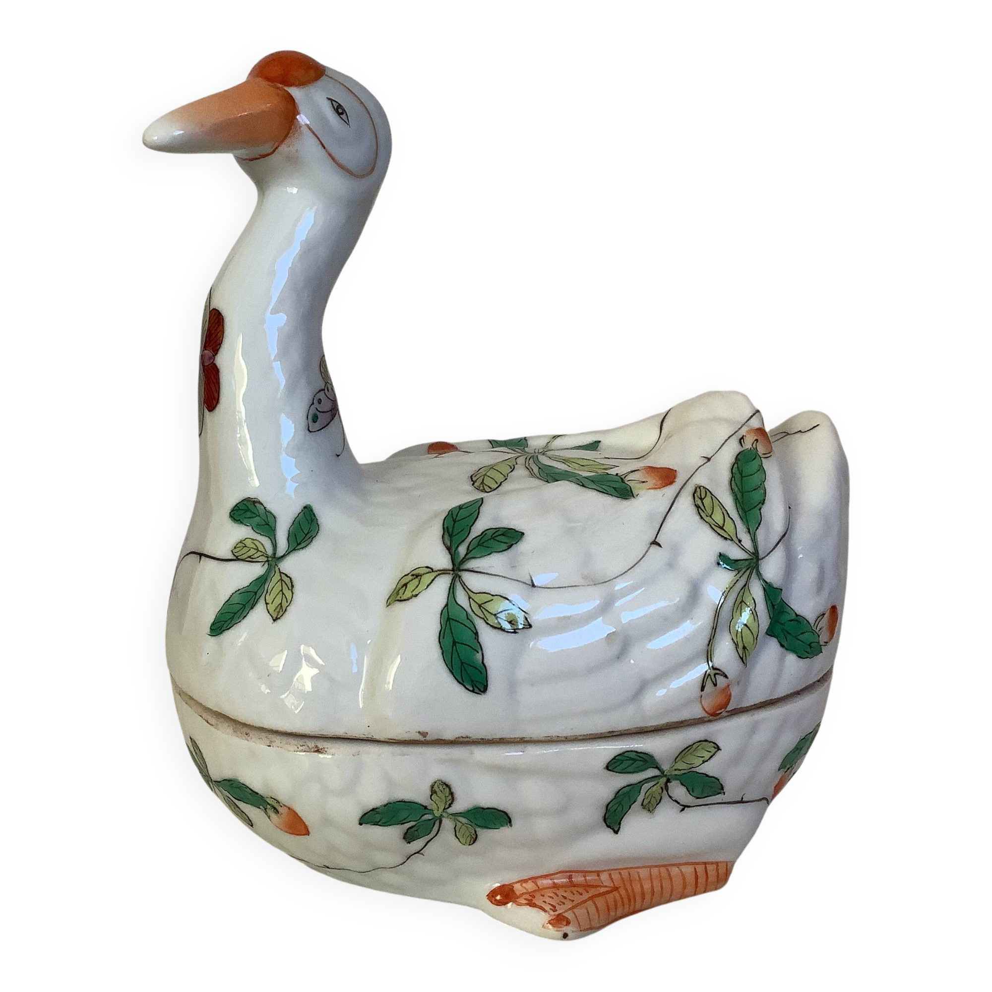 Large bird pocket emptier with butterflies and flowers.