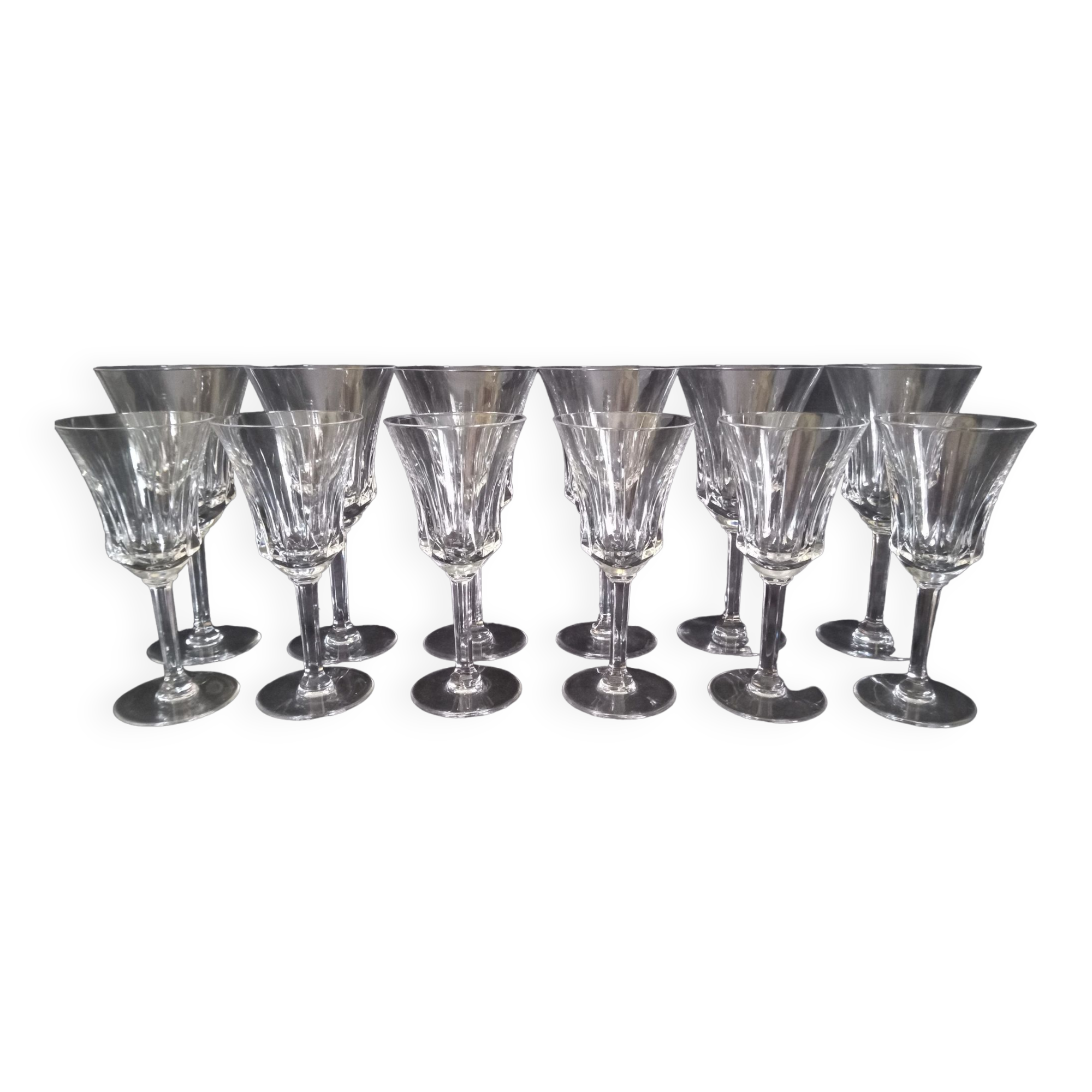 Set of 6 water glasses and 6 wine glasses in cut crystal Val Saint Lambert