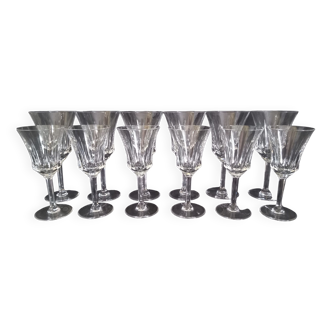 Lot de 6 verres à eau et 6 verres à vin en cristal taillé Val Saint Lambert