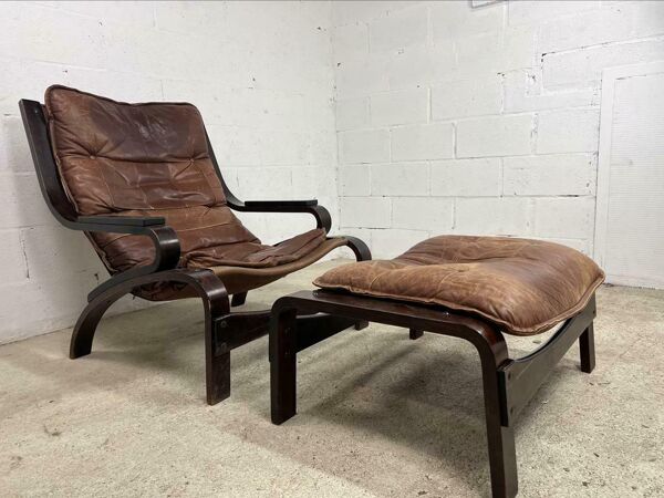fauteuil vintage siège simple avec repose-pieds rétro club seat / fauteuil