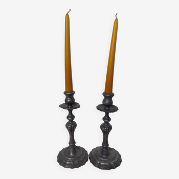 2 pewter candle holders