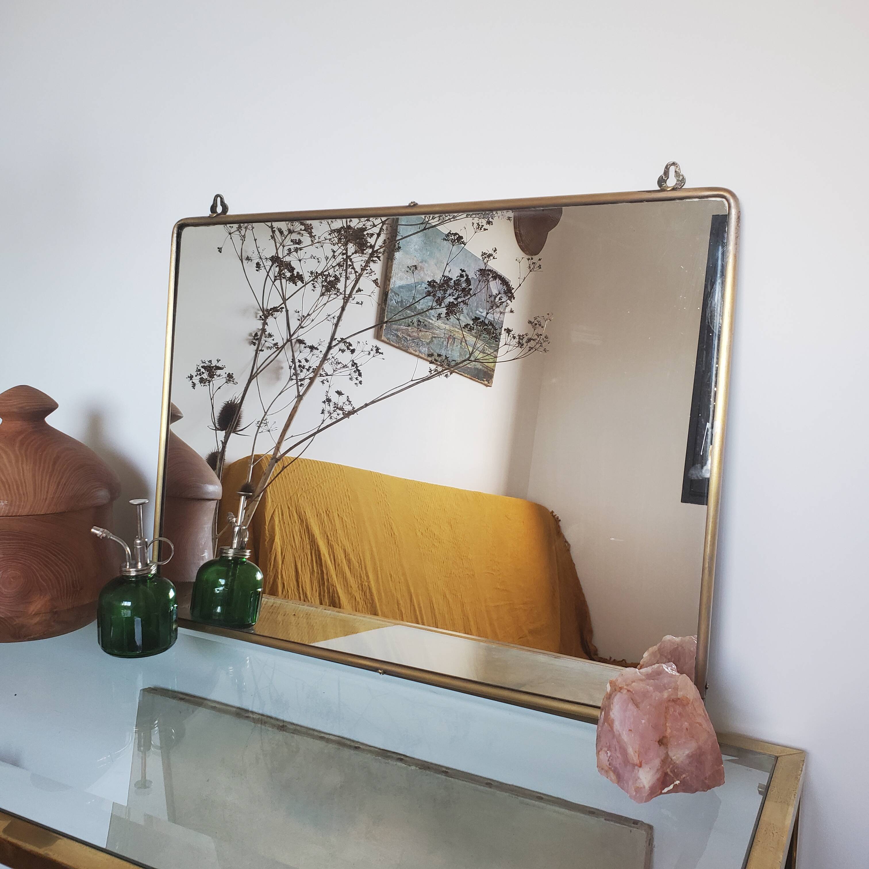 Golden patinated wardrobe mirror
