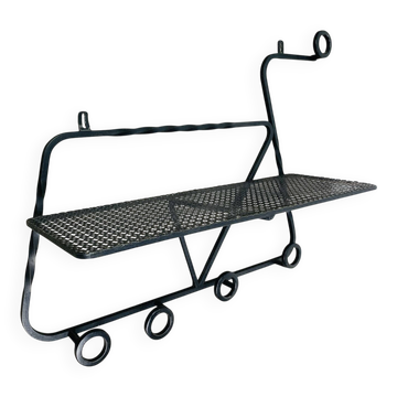 Wall-mounted coat rack/wardrobe from the 1950s, wrought iron and rigidule.