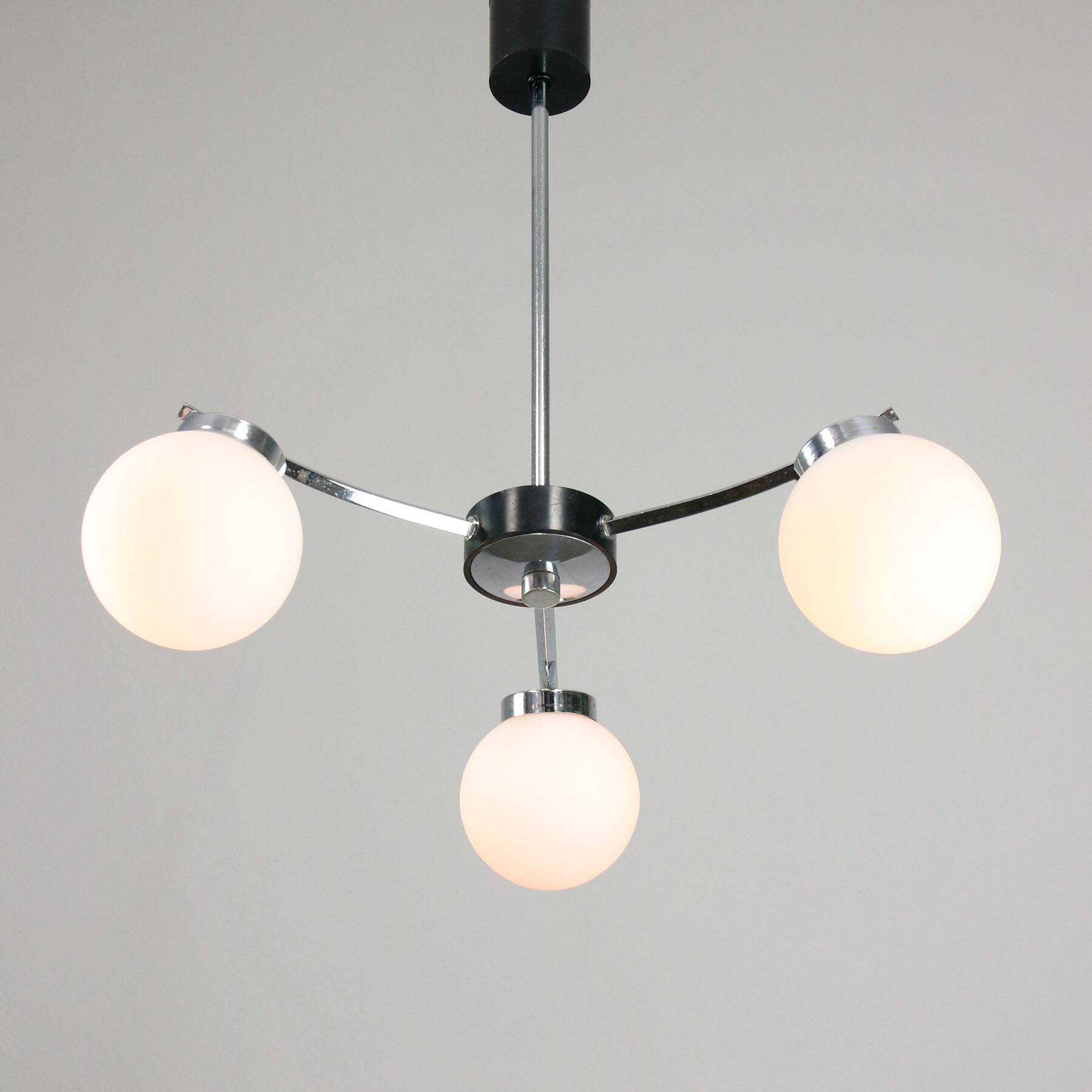 Mid-Century Italian Chrome and Opaline Chandelier