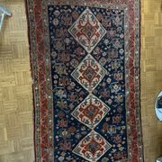 Antique handmade Persian Qashqai nomadic rug – blue background 94x112cm
