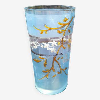 Verre ancien à pans coupés émaillé bleu