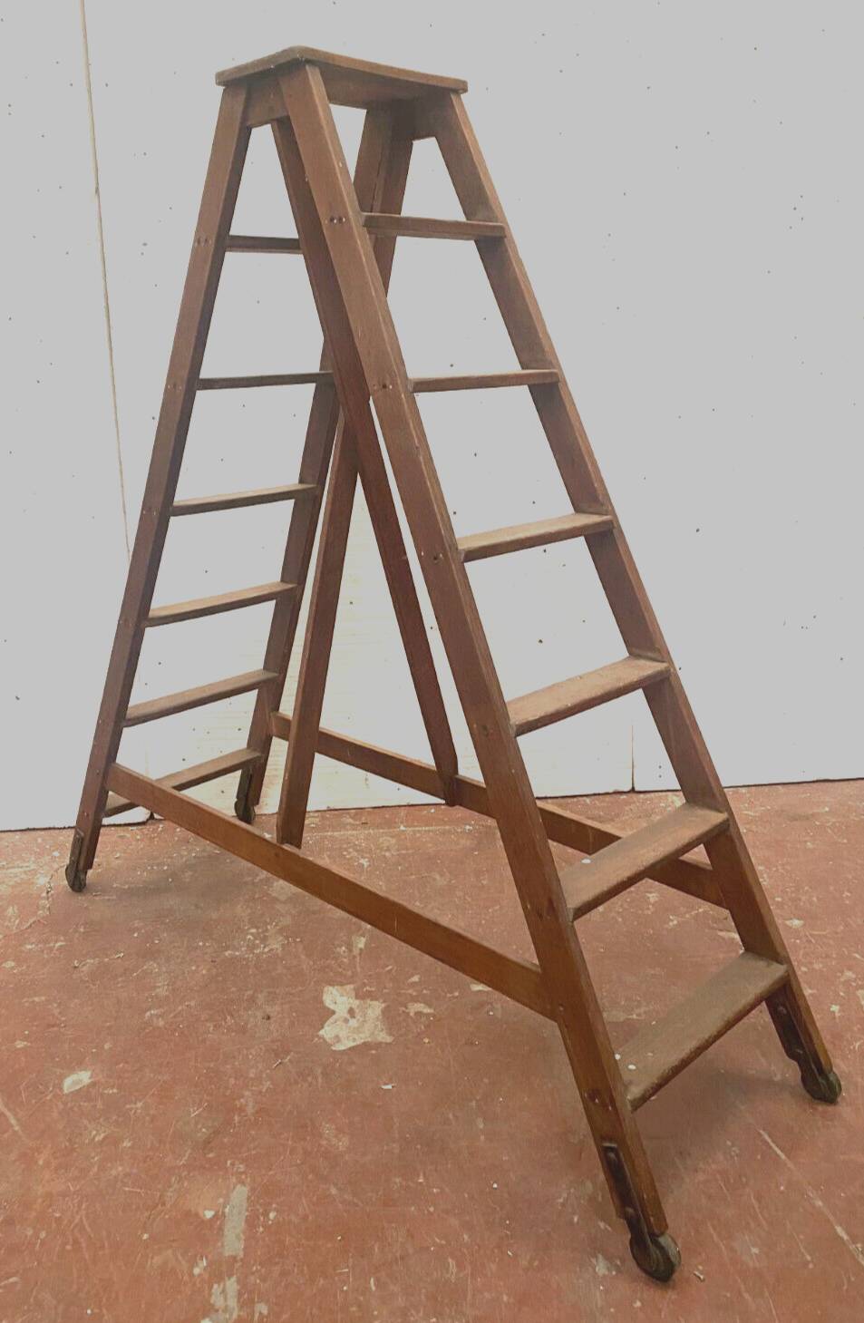 Double library ladder in solid fir 19th century