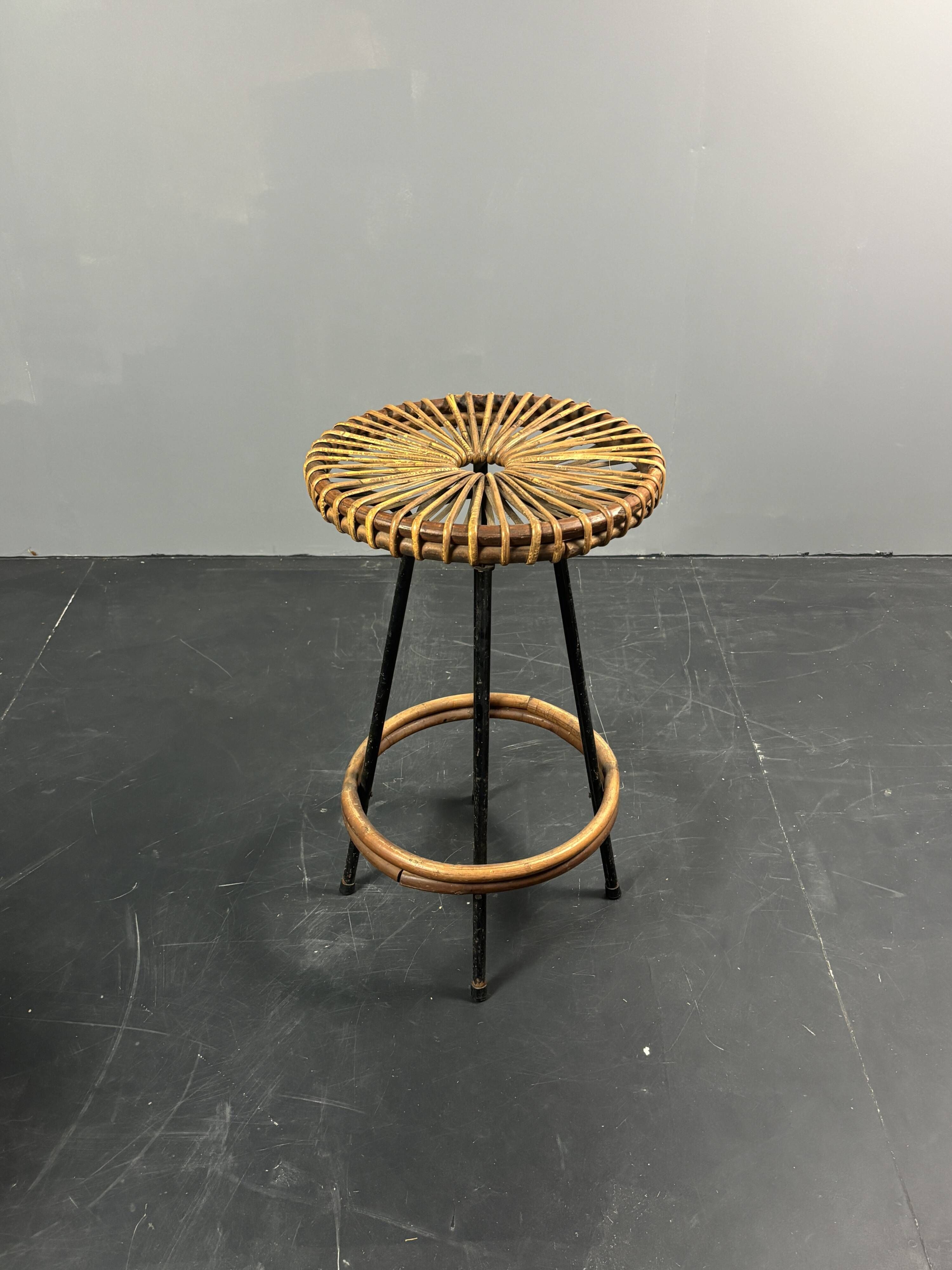 Midcentury Dutch rattan bamboo bar stools by Rohé Noordwolde, 1950s