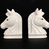 Pair of vintage white ceramic weighted horse bookends. 80 years