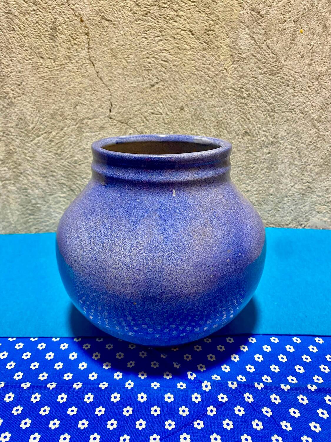 Blue ball vase signed Khoury