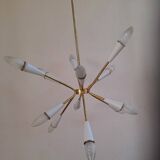 Stilnovo style 12 light Brass and White sputnik Chandelier